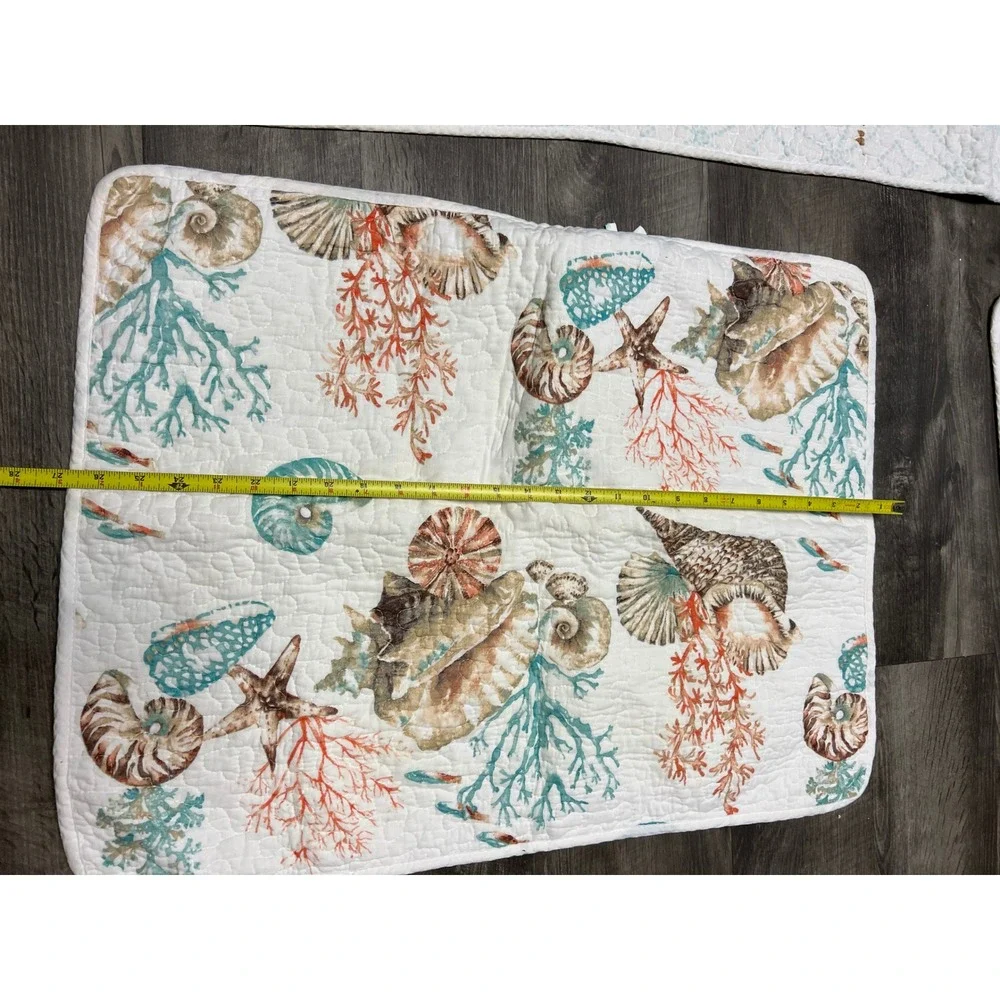 Nicole Miller Quilt Set King Coastal Seashell Coral Starfish White Teal Orange